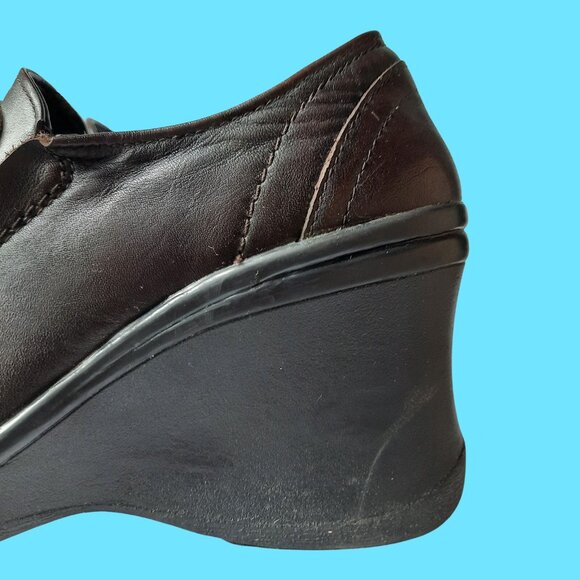 Vintage 90s Y2K Chunky Heel Wedge Loafers brown Leather Womens US 8 - Picture 2 of 11